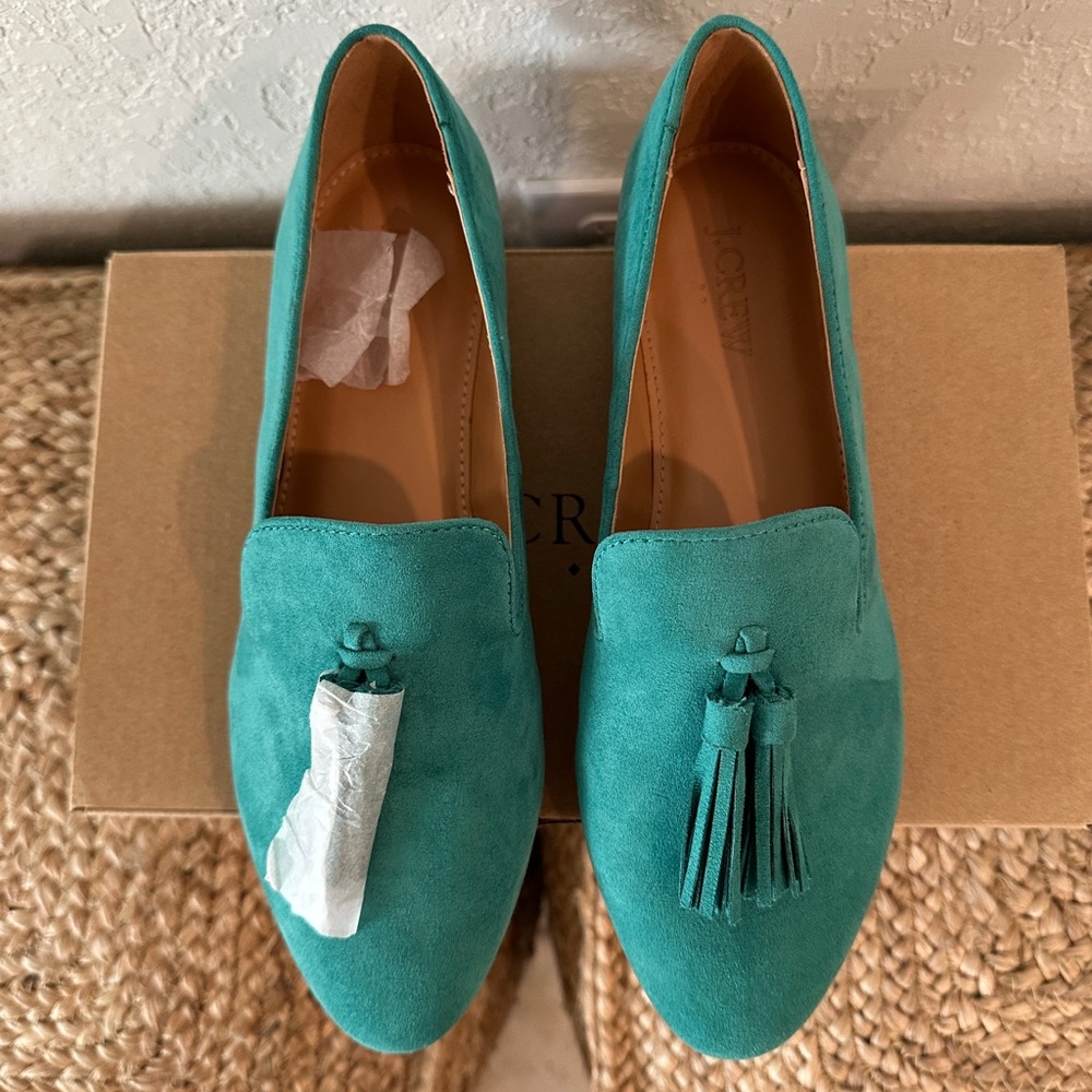 J.Crew Tassel Smoking Loafers Deep Emerald Green Suede Size 7.5 - Picture 2 of 7